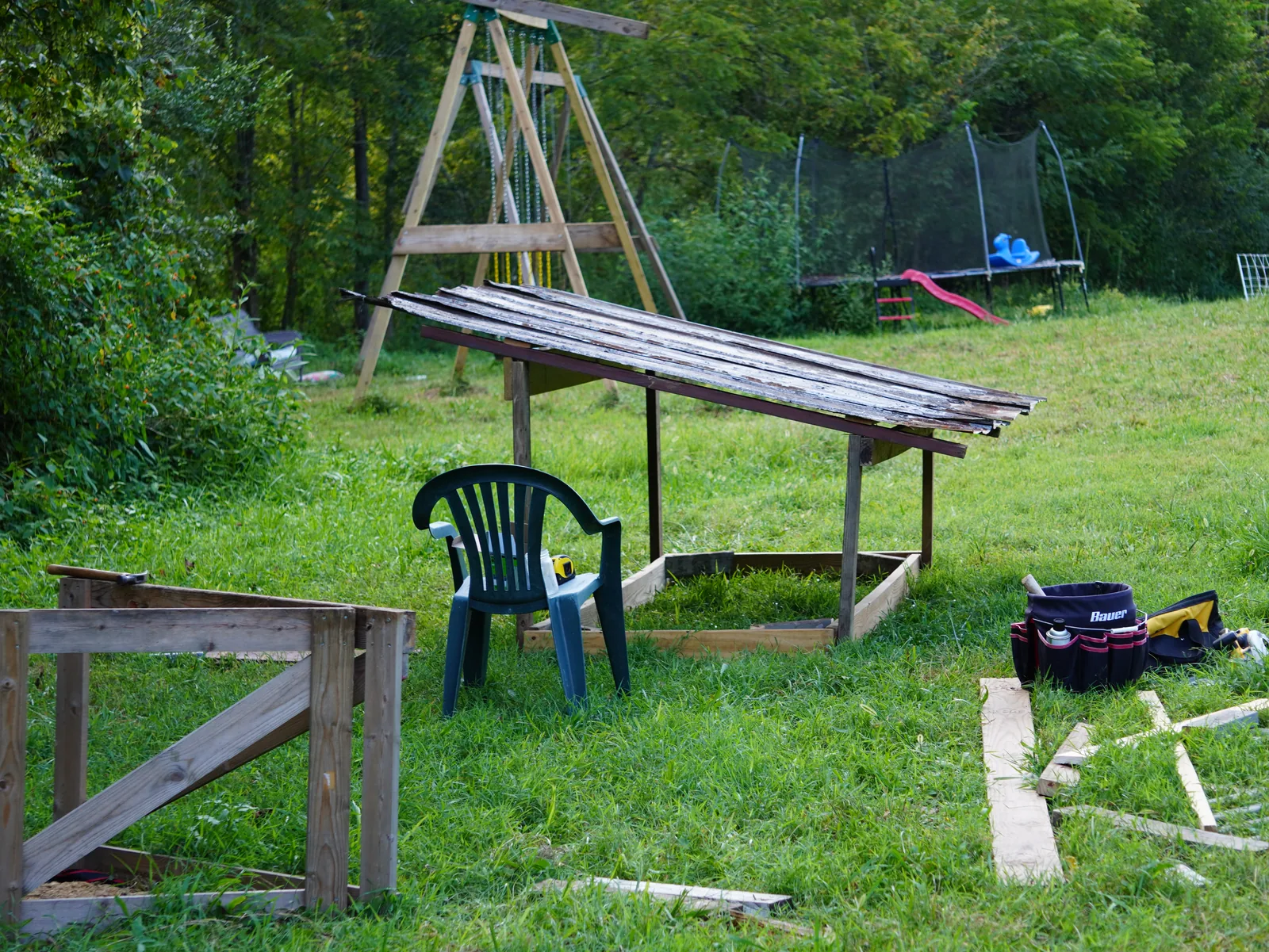 Finished affordable pig shelter in the pasture